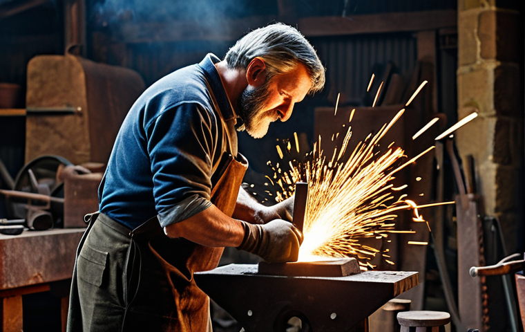 금속 소성가공 원리 - A Blacksmith at Work**

"A skilled blacksmith in a workshop, hammering a glowing piece of metal on a...