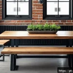 금속공예 가구 제작법 - A modern industrial dining room featuring a robust black matte carbon steel metal frame dining table...