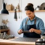 금속공예 해외 시장 진출 - A modern artisan workshop scene showcasing a skilled craftsman creating sustainable metal art pieces...